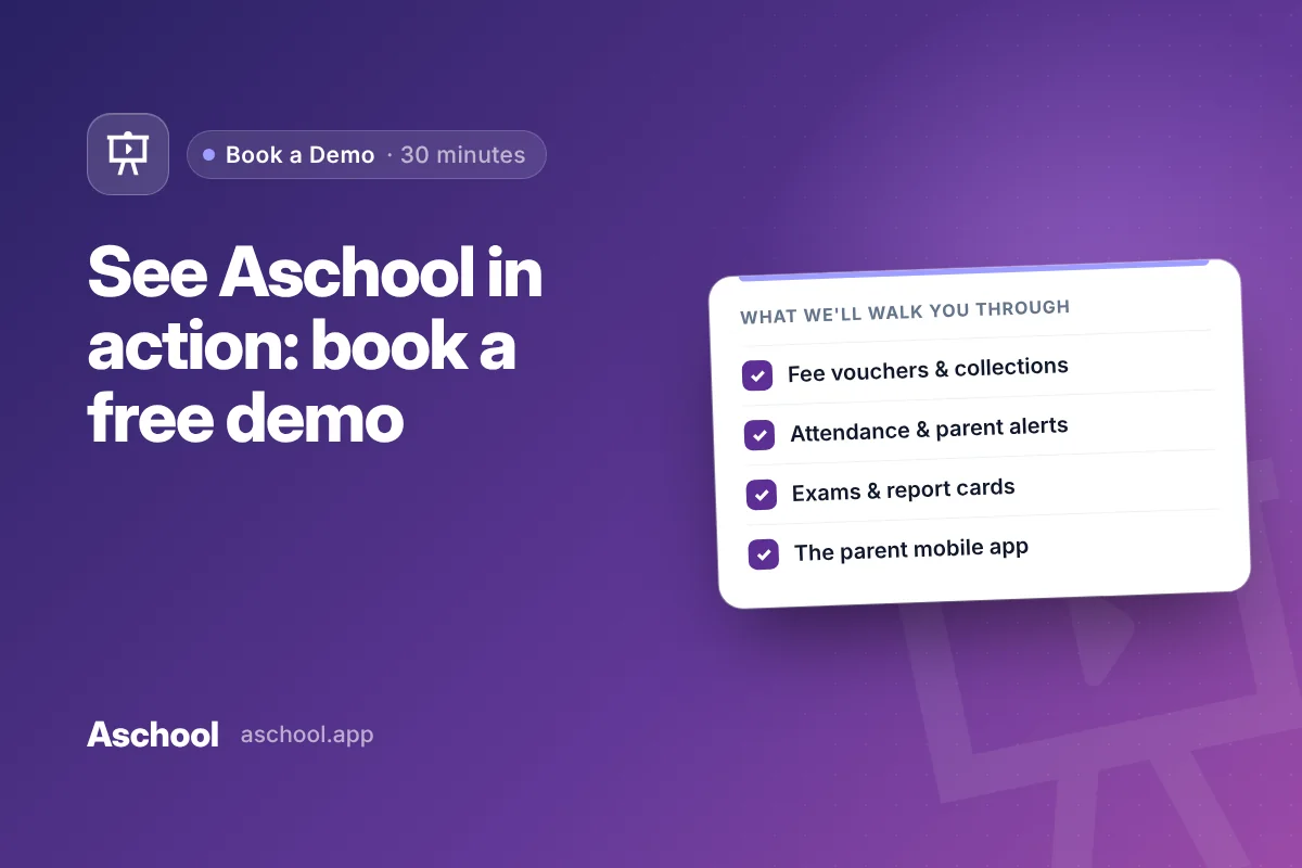 Aschool school management software: fee vouchers, attendance alerts, exams and the parent mobile app